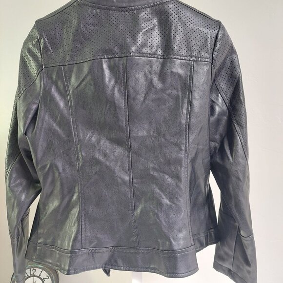 Lane Bryant Motto Jacket Perforated Black 14/16 Biker Asymmetrical Faux Leather - Picture 4 of 9
